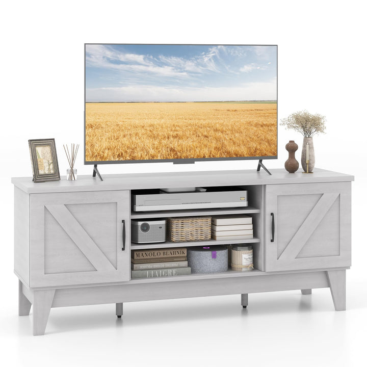 Giantex TV Stand for TVs Up to 65 Inches, 59” Entertainment Center with 2 Barn Door Cabinets, 4 Adjustable Shelves