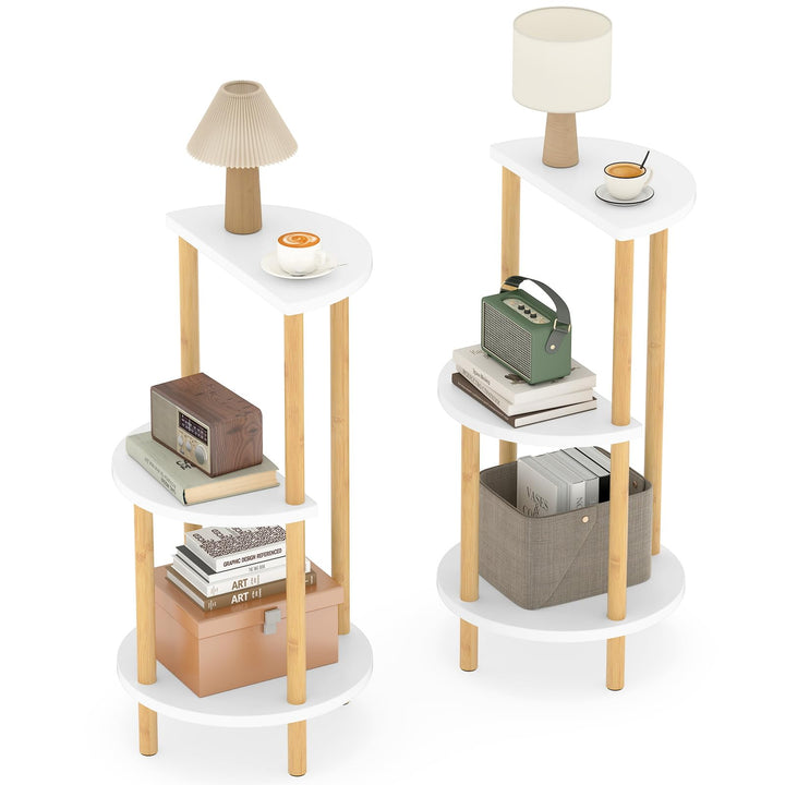 Giantex 3-Tier Bamboo Round Side Table Set of 2