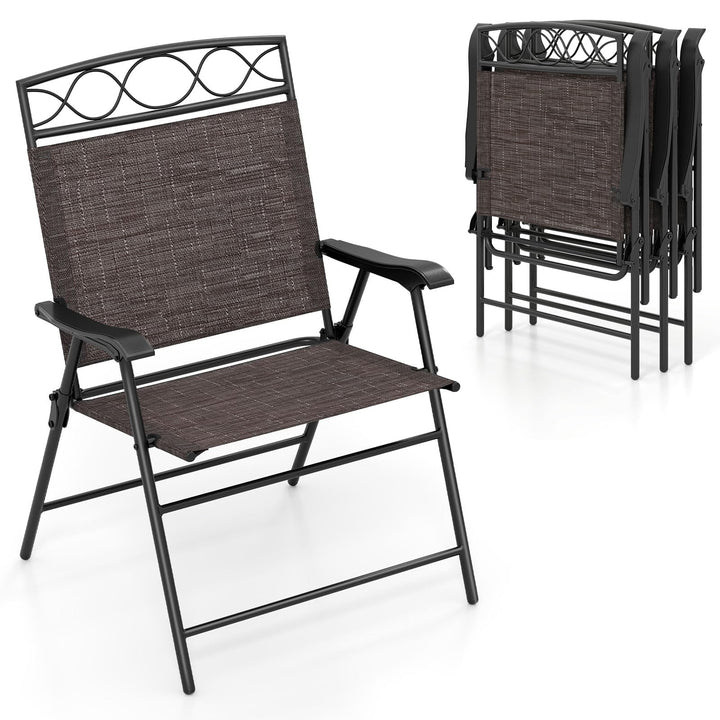 Giantex Set of 4 Patio Folding Chairs with Armrest and Metal Frame