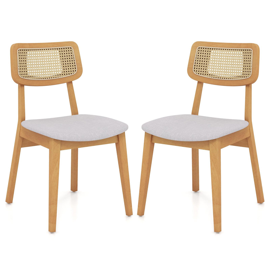 Giantex Rattan Dining Chairs Set of 2/4, Wooden Kitchen Chairs w/Cane Back, Rubber Wood Frame