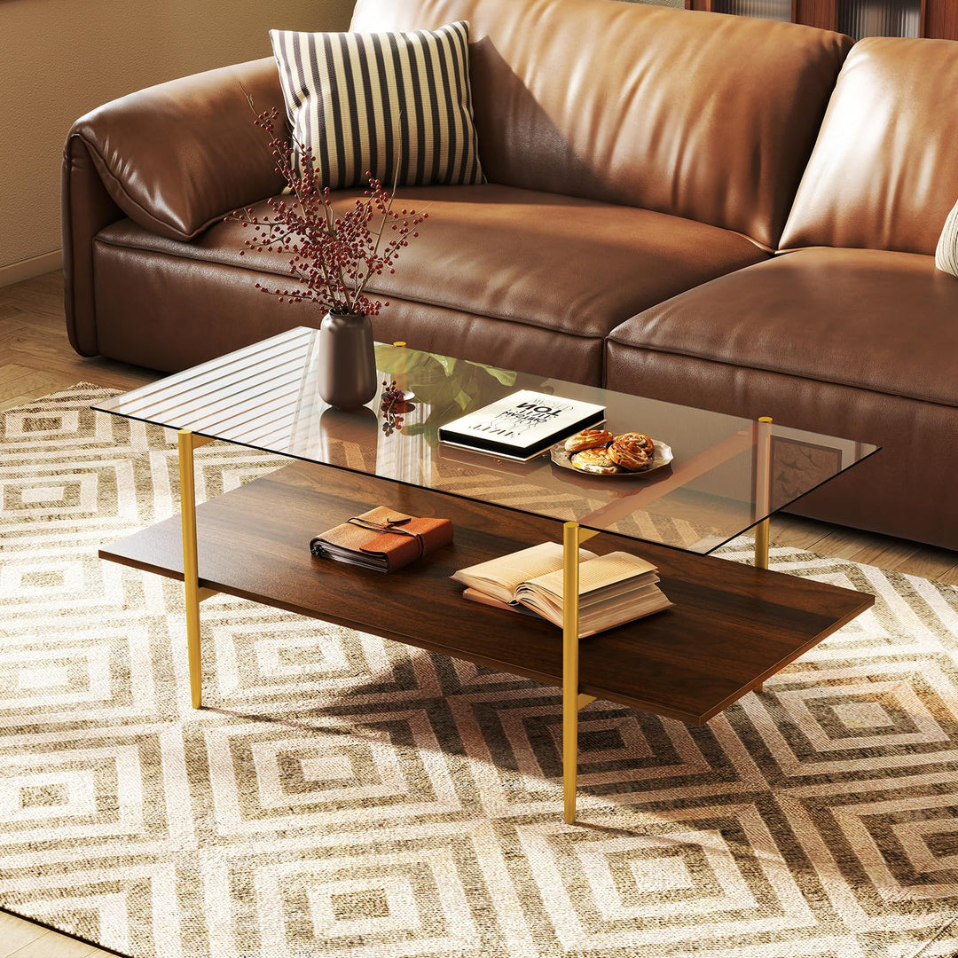 Giantex Mid Century Modern Center Table with Amber Tampered Glass Tabletop
