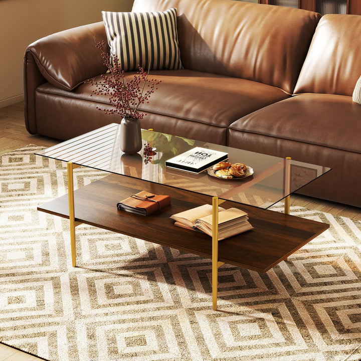 Giantex Mid Century Modern Center Table with Amber Tampered Glass Tabletop