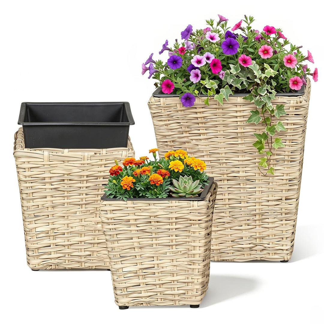 Giantex 3-Piece Rattan Planter Box Kit with Removable Plastic Liners