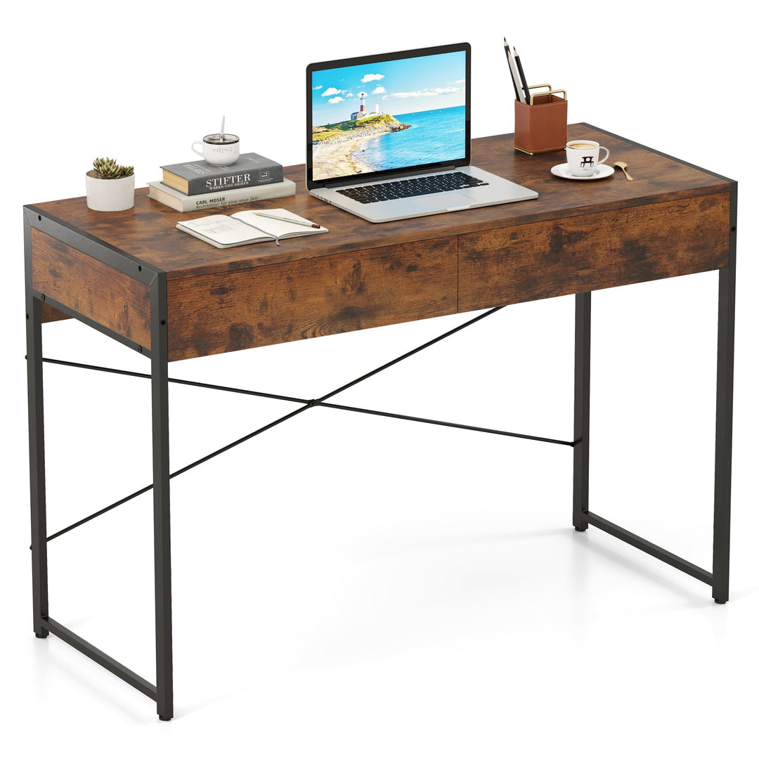 Giantex Computer Desk with 2 Drawers for Small Spaces