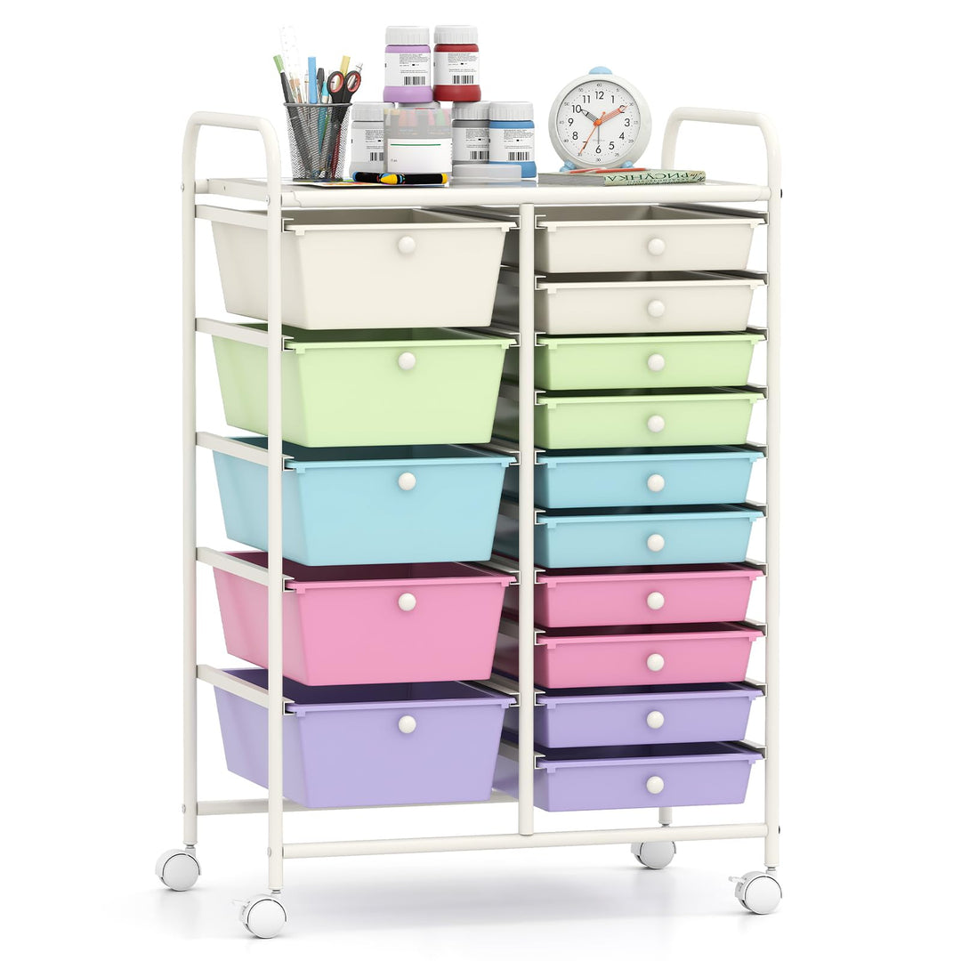 Giantex 15-Drawer Organizer Cart Office School Rolling Storage Cart
