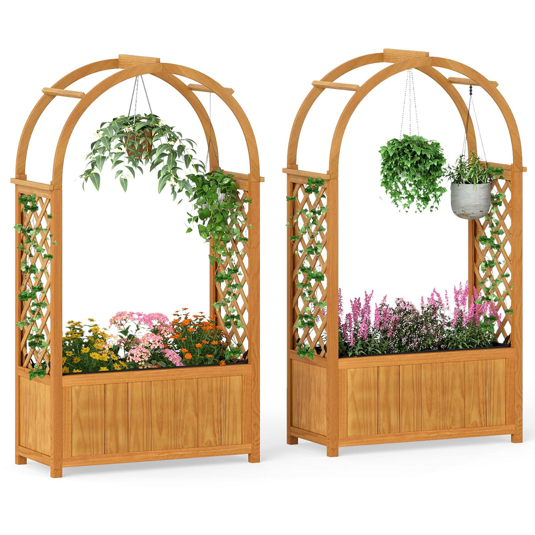 Giantex Raised Garden Bed with Arch Lattice Trellis, for Climbing Vine Flower Vegetable