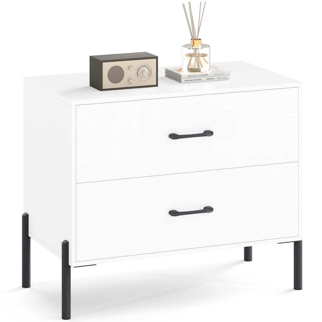 Giantex 2-Drawer Dresser Modern Wooden Nightstand with Metal Legs & Handles