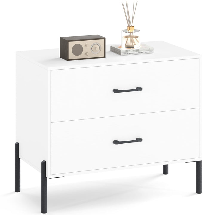 Giantex 2-Drawer Dresser Modern Wooden Nightstand with Metal Legs & Handles
