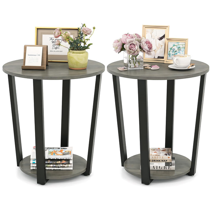 Giantex Round End Table with Open Storage Shelf and Metal Frame