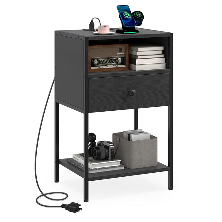 Giantex Night Stand with Charging Station for Bedroom Small Spaces