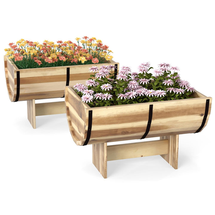 Giantex Half Barrel Raised Garden Bed for Flower Vegetable Fruit
