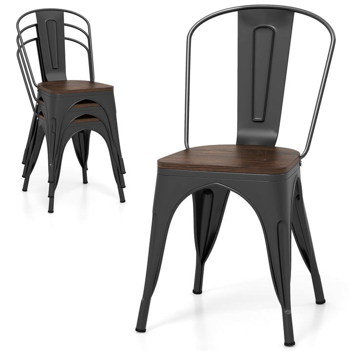 Giantex Metal Dining Chairs Set of 4, Stackable Kitchen Chairs with Wood Seat & Removable Backrest