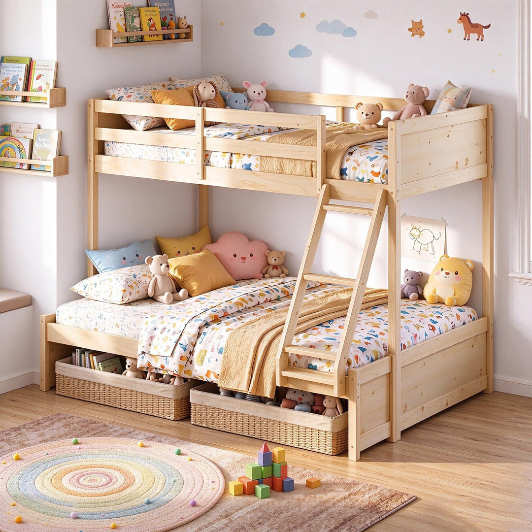 Giantex Twin Over Full Bunk Bed Wood Bunk Bed