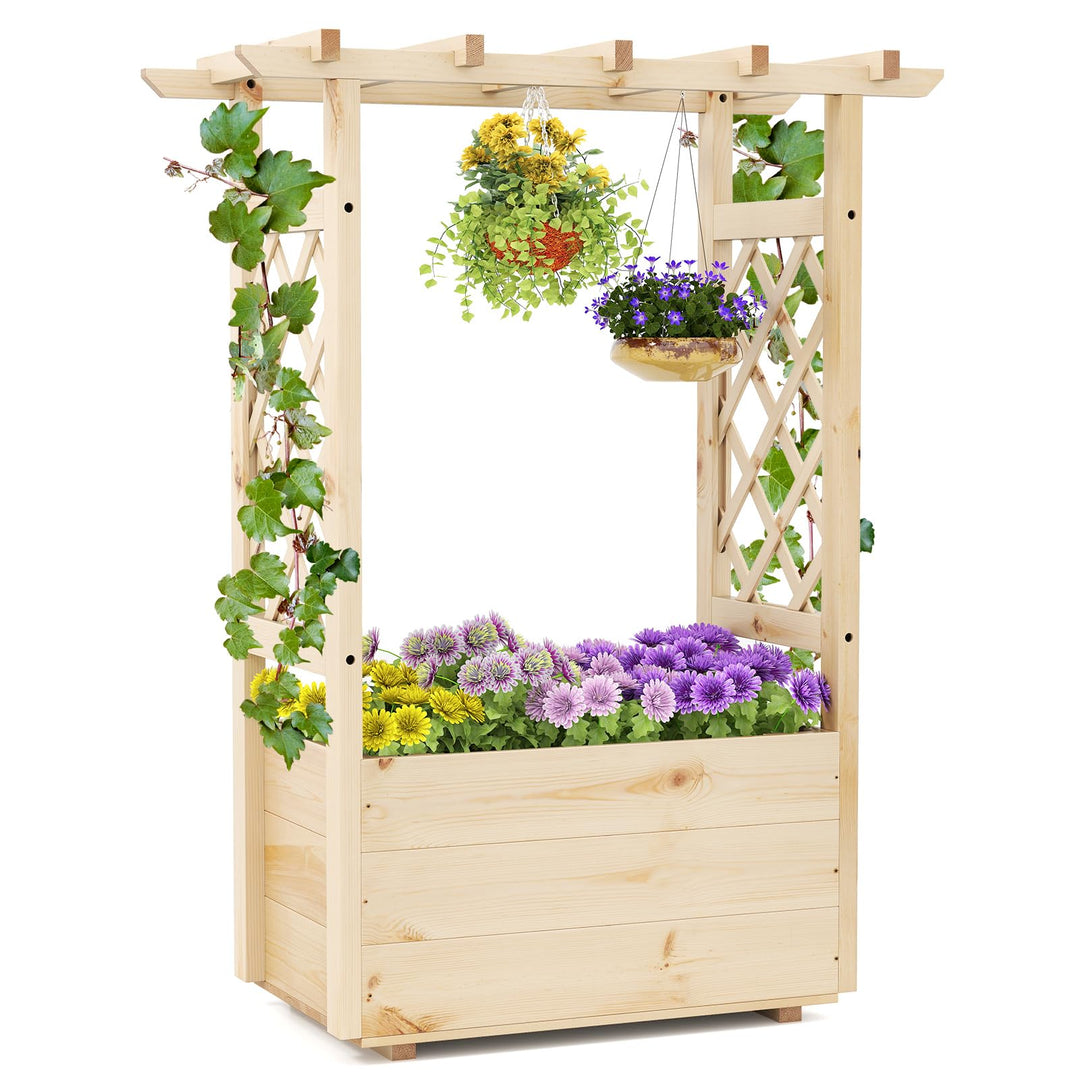 Giantex Raised Garden Bed with Sided Trellis and Hanging Roof