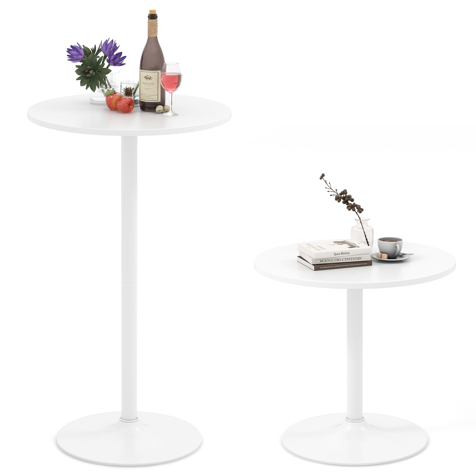 Giantex Two-in-one Bar Table with Detachable Pole, Metal Base, 24" Round Top, 40"/22" Two Convertible Height