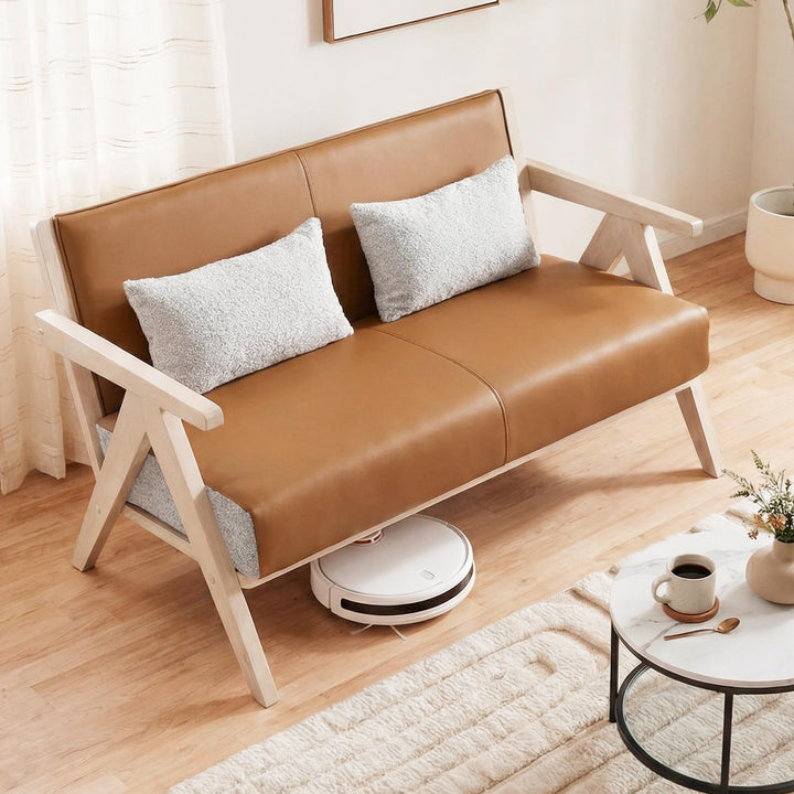 Giantex Loveseat Sofa with Throw Pillows for Small Spaces