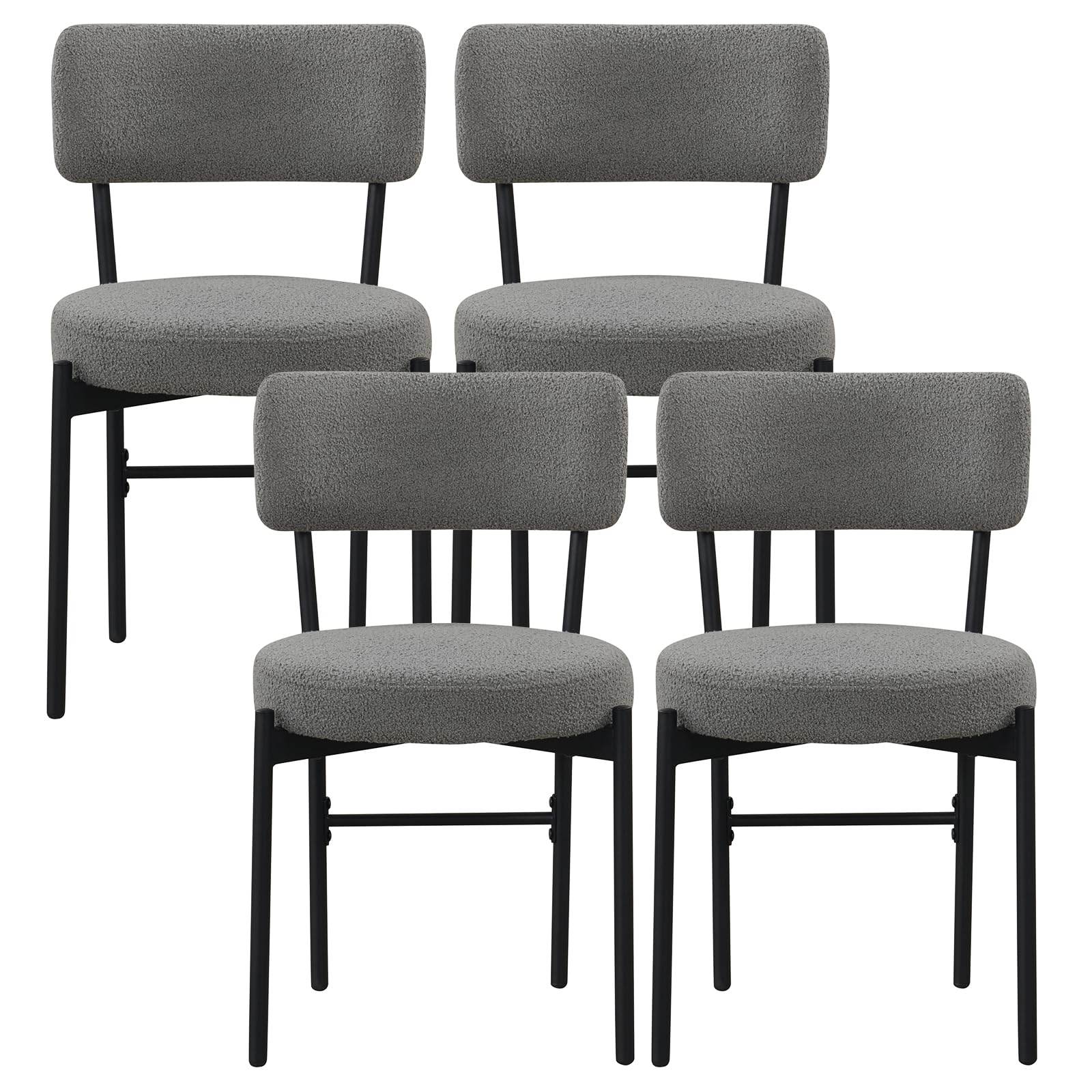 Giantex Boucle Dining Chairs Set of 2/4, Sherpa Upholstered Kitchen Chairs w/Curved Backrest, Padded Seat & Metal Legs