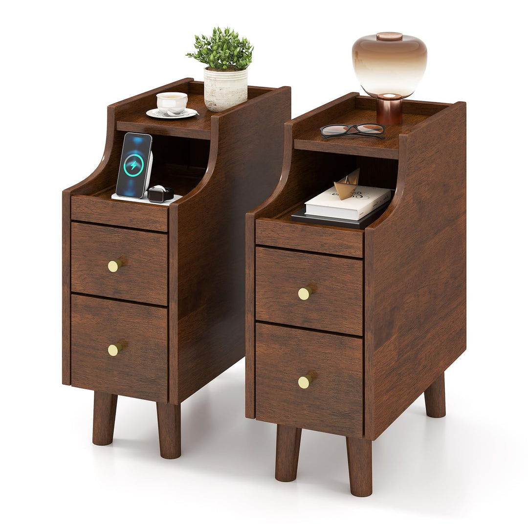 Giantex Narrow Nightstand with 2 Drawers for Small Spaces