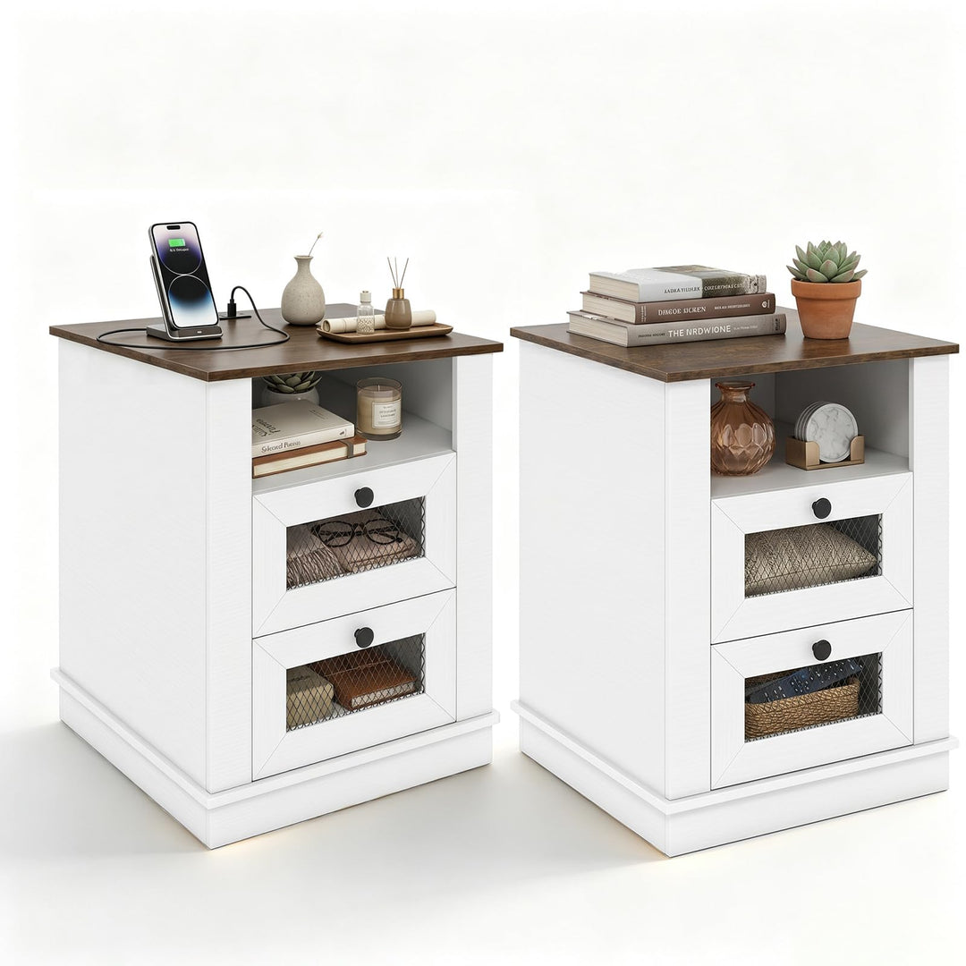 GIANTEX Nightstand with Charging Station for Bedroom And Living Room