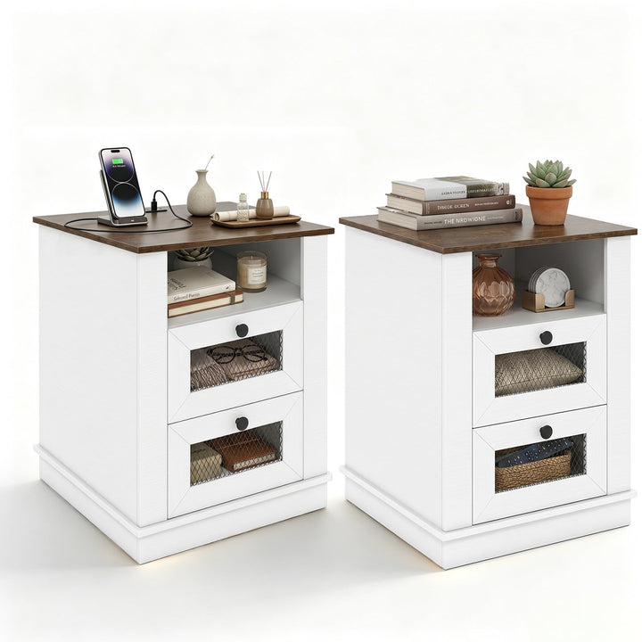 GIANTEX Nightstand with Charging Station for Bedroom And Living Room
