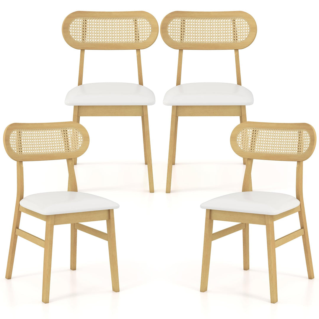 Giantex Faux Leather Upholstered Kitchen Chairs w/Breathable Mesh Cane Backrest