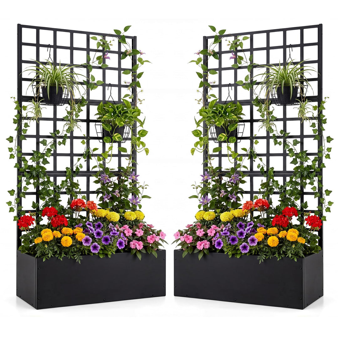 Giantex 36" x 16" x 77" Metal Raised Garden Bed with Trellis