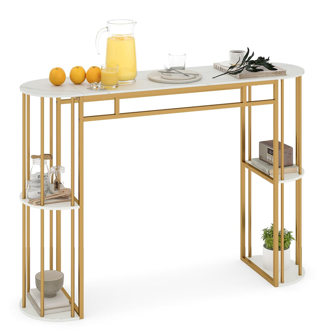 Giantex 60 Inches Bar Table for 2-4 with Faux Marble Tabletop and Storage Shelves