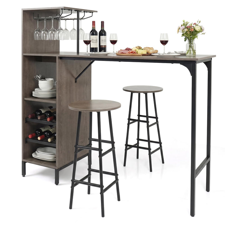 Giantex 3 Pieces Bar Table and Stools Set for Home