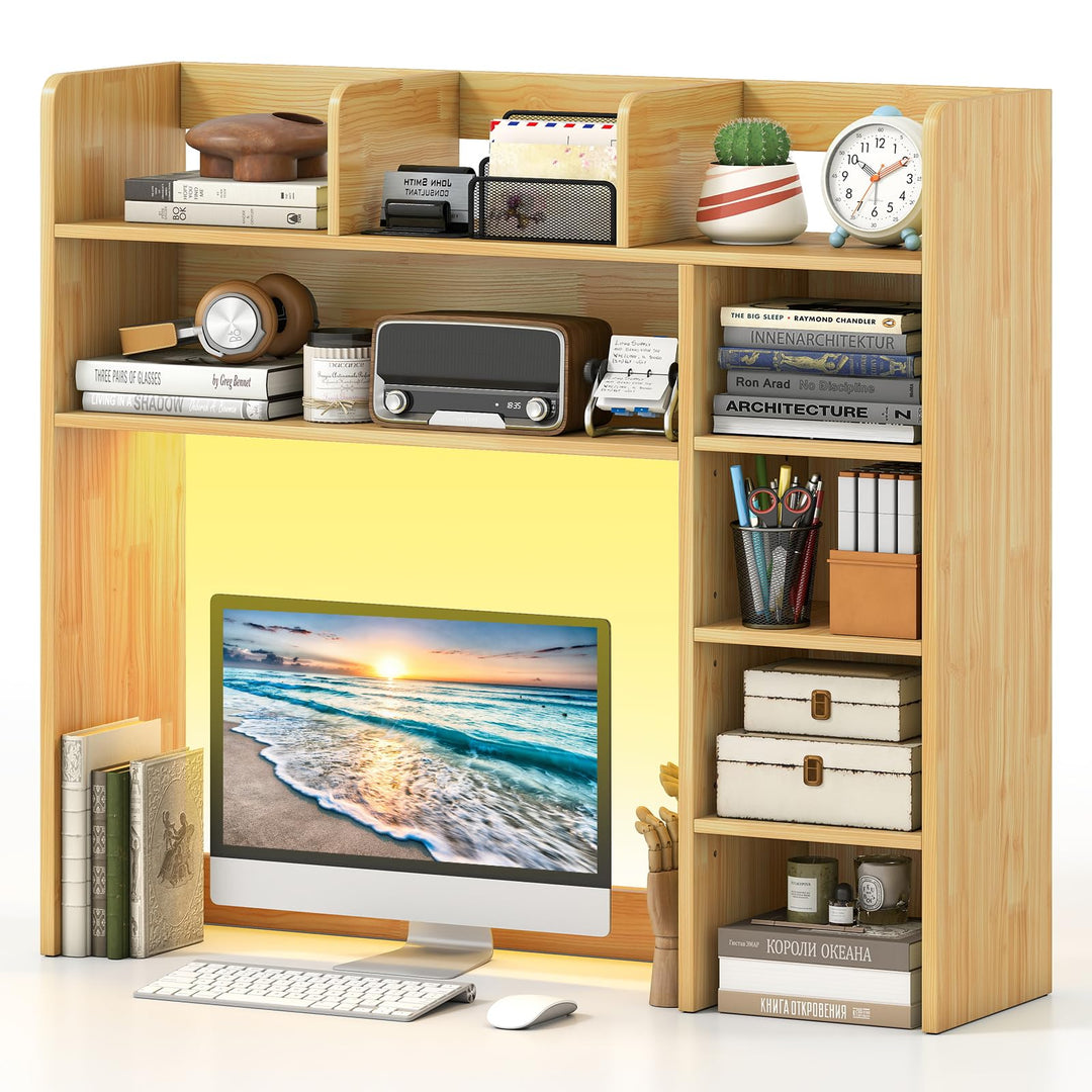 Giantex 35.5" Desktop Bookshelf with LED Lights