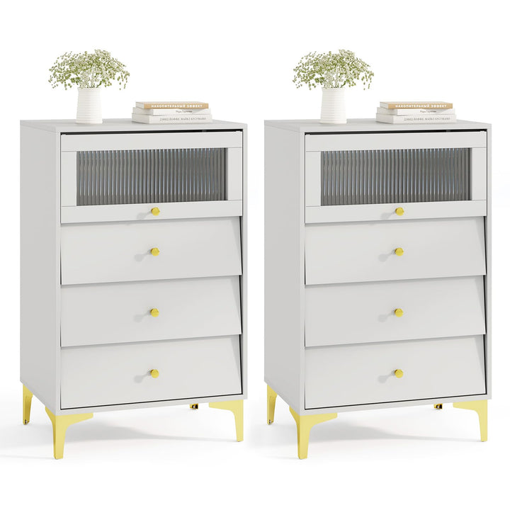 Giantex 3 Drawer Dresser, Modern Storage Cabinet w/Flip Up Fluted Glass Door & Pull-Out Drawers
