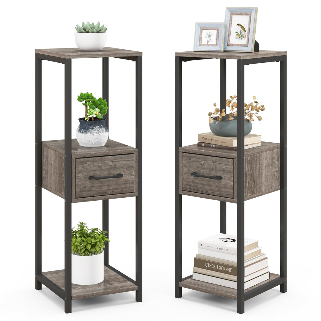 tall plant stands indoor Giantex 3 Tier Tall Plant Stand Indoor, 36 Inch Corner Plant Holder with Drawer & Metal Frame 2 Pack
