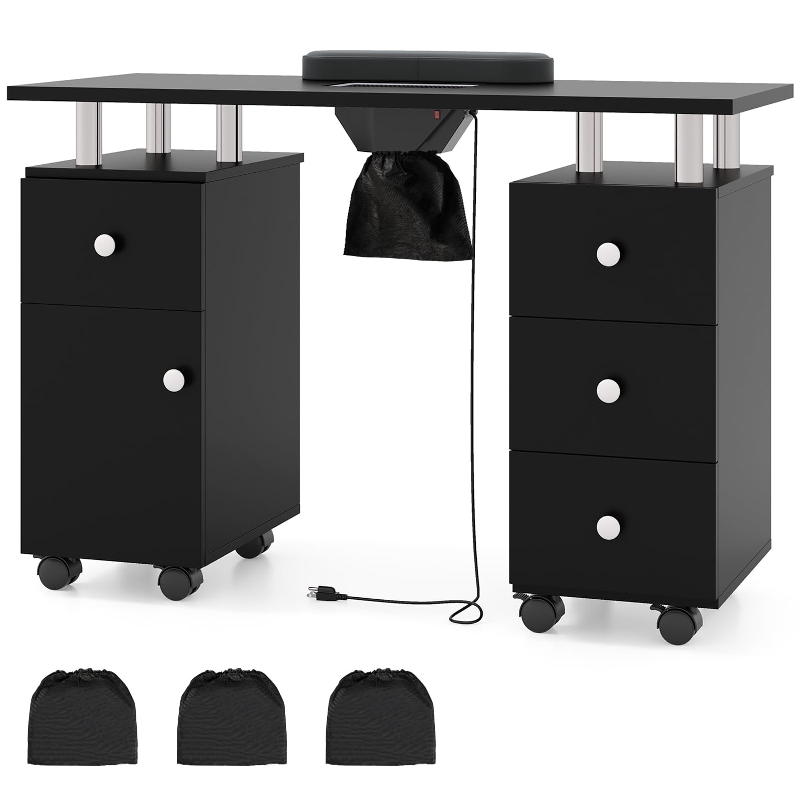 Giantex Nail Desk Manicure Table - Nail Table Station with Electric Dust Collector, 4 Drawers, Storage Cabinet