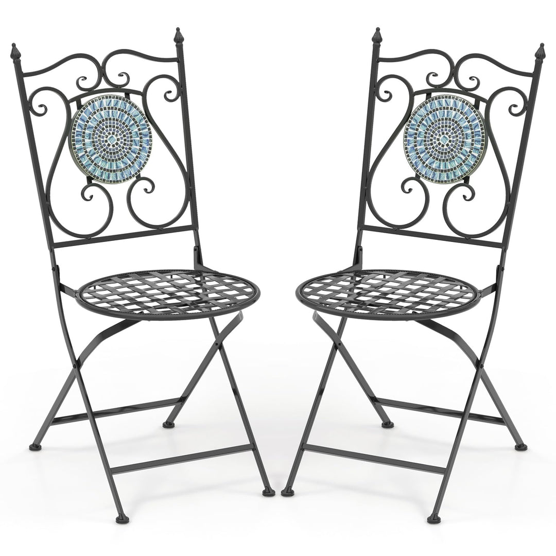 Giantex Patio Folding Chairs, Mosaic Bistro Chairs w/Backrest & Round Seat for Porch Balcony Lawn