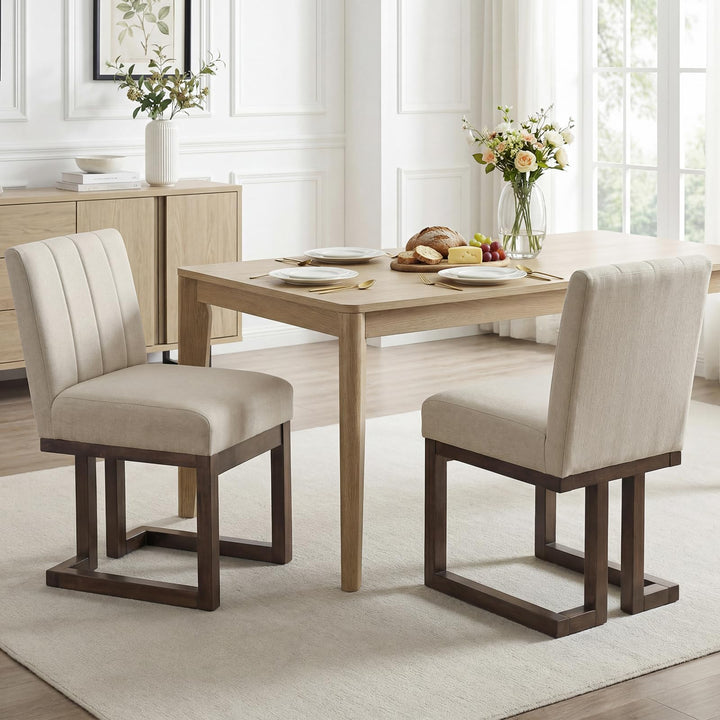 Giantex Farmhouse Fabric Upholstered Kitchen Chairs with 5.5" Thickened Padded Seat