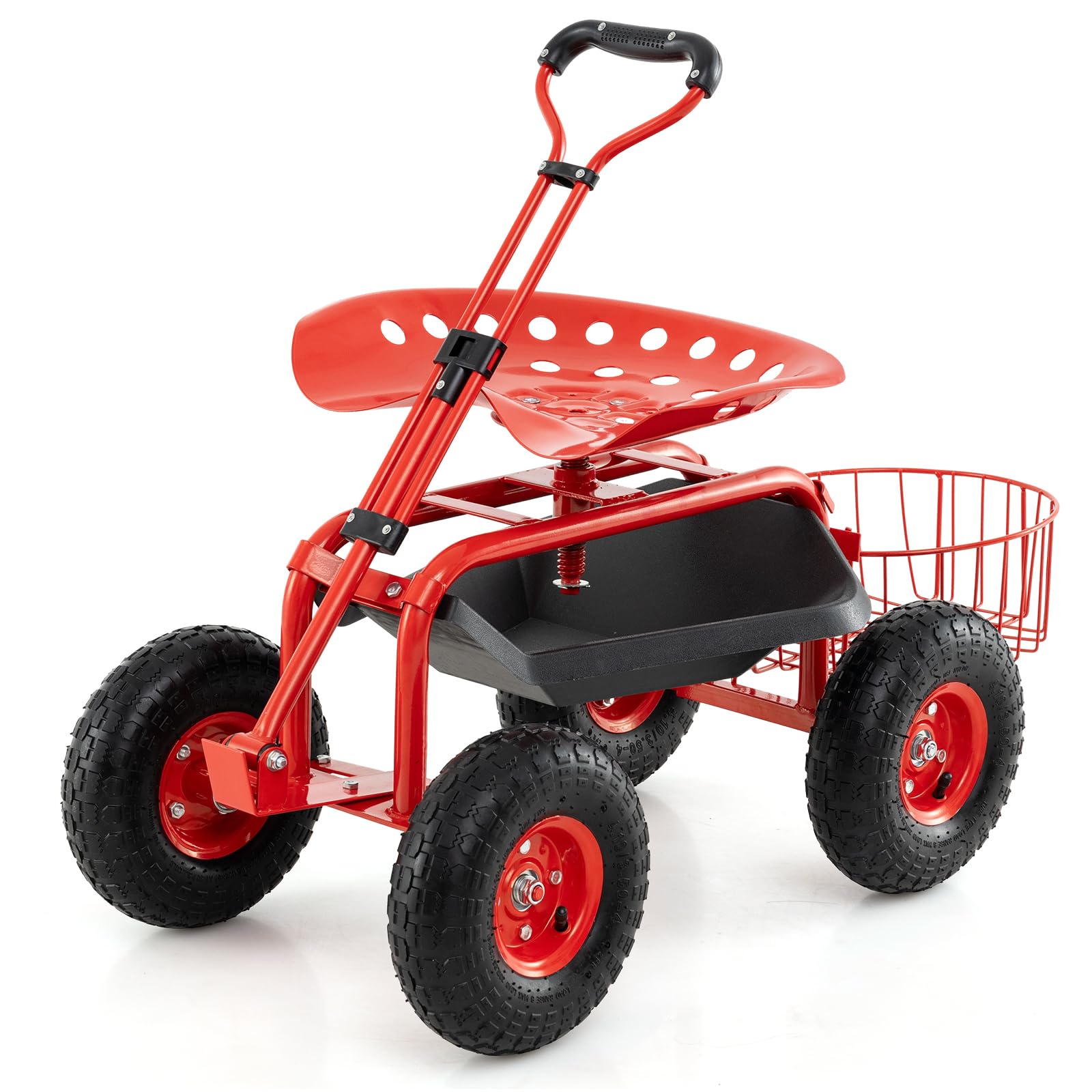 Giantex Rolling Gardening Stool Cart, 4-Wheel Garden Workseat with Storage Basket