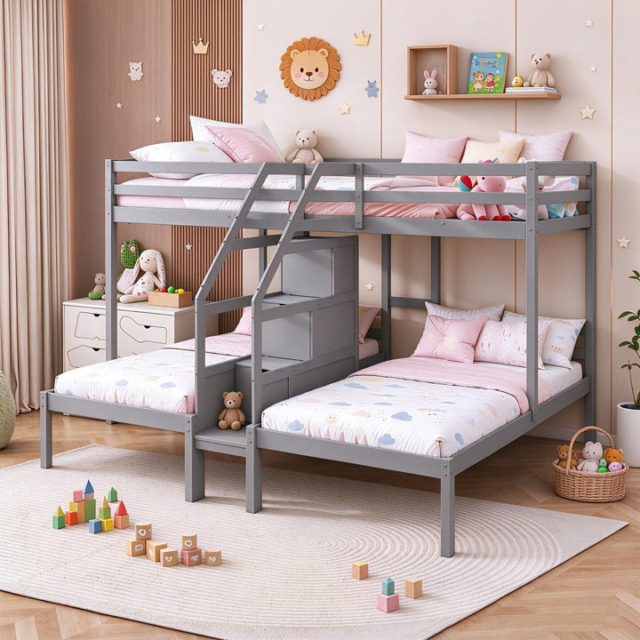 GIANTEX Twin Triple Bunk Bed w/Storage Stairs