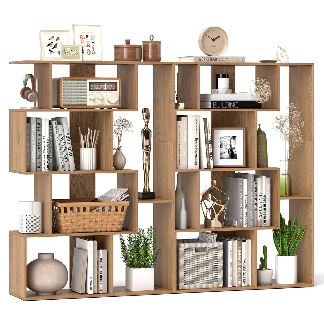 Giantex 6-Cube S-Shaped Bookshelf, 47" Open-Back Geometric Bookcase w/Anti-tip Kits