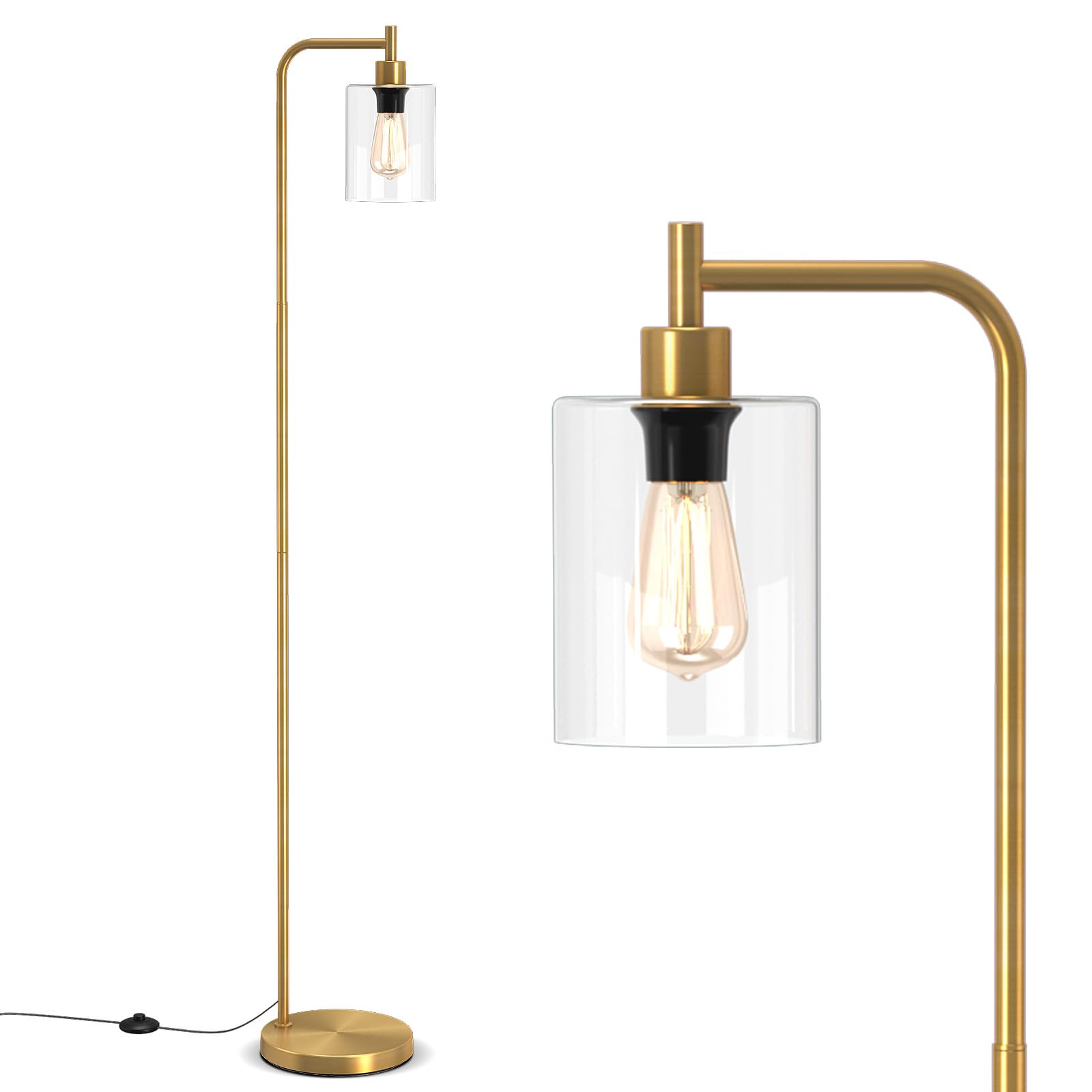 Giantex Industrial Floor Lamp, 66" Tall Pole Lamp with Clear Glass Lampshade