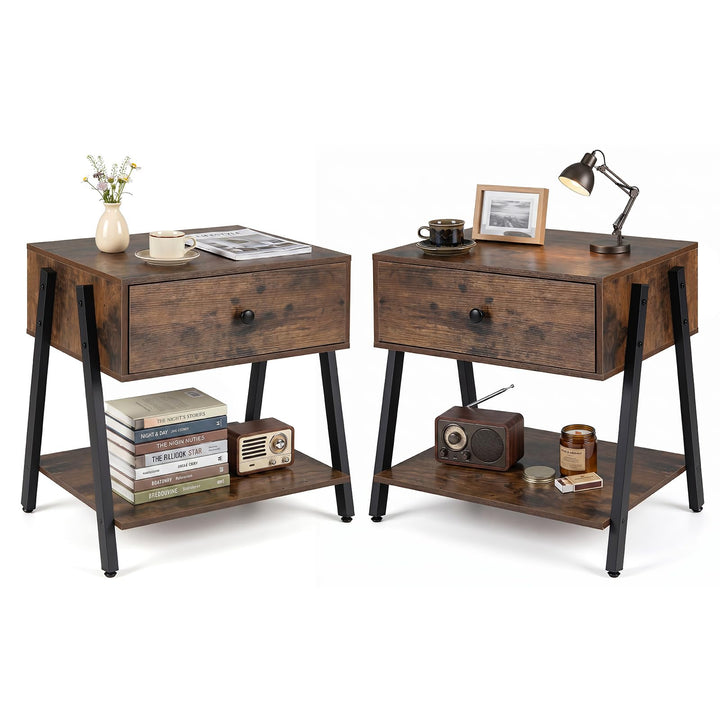 Giantex Industrial Night Stand with Drawer and Open Shelf