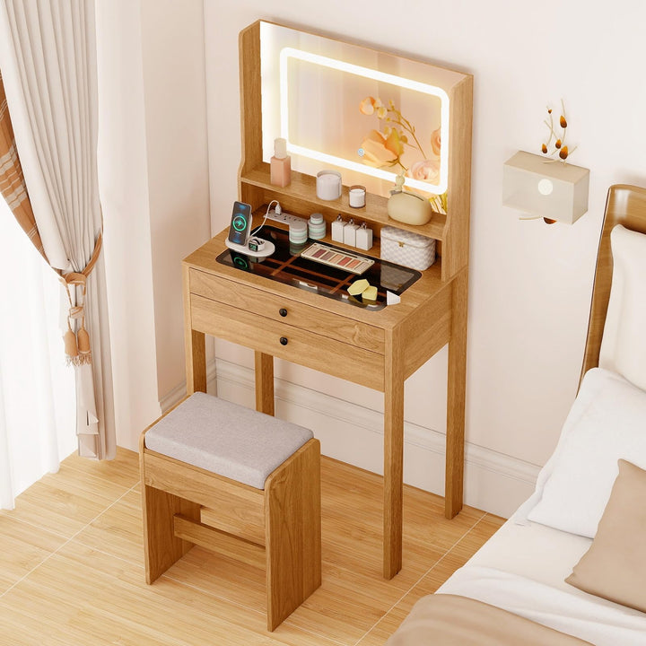 CHARMAID Compact Vanity Desk with Lighted Mirror