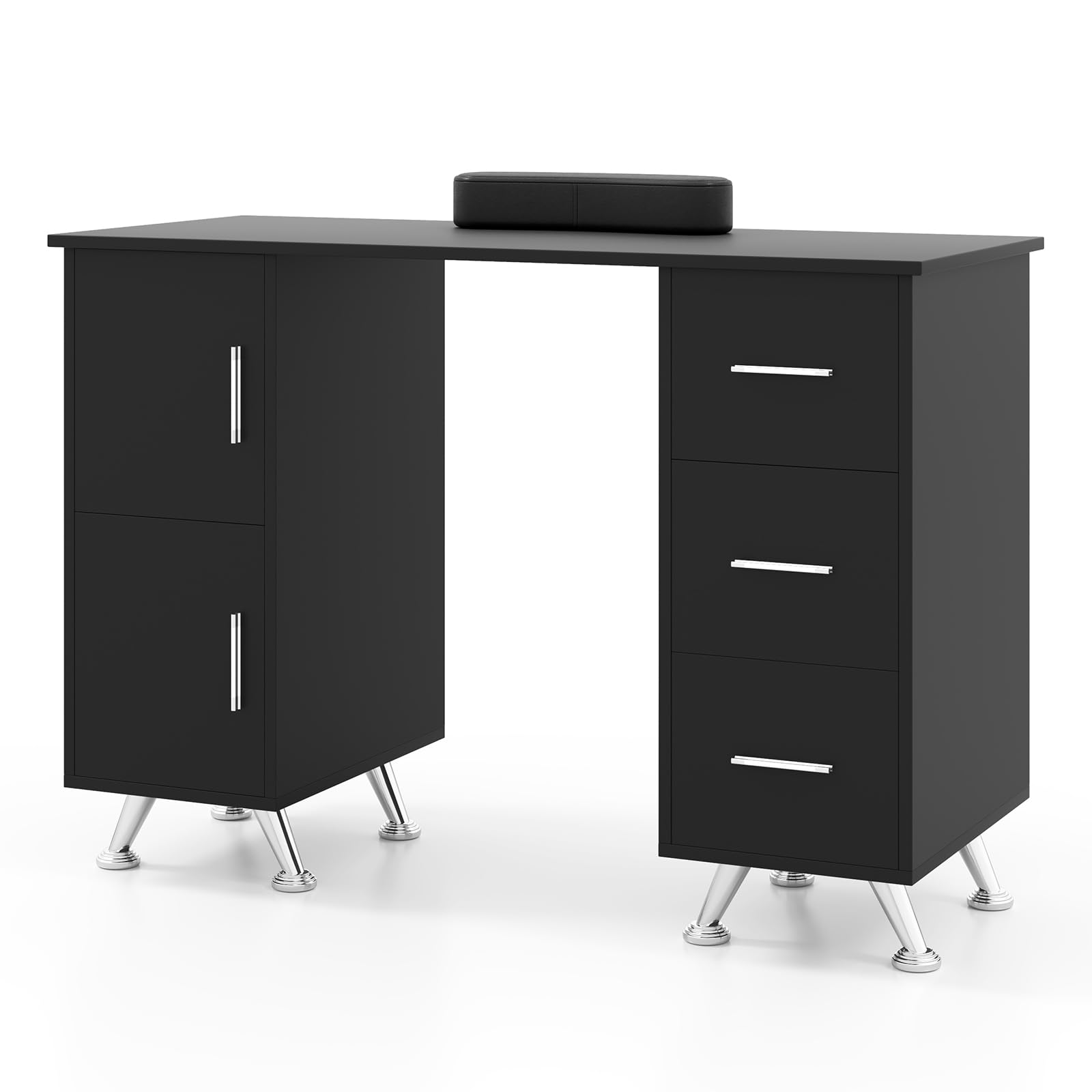Giantex Manicure Table Nail Desk - Nail Table Station with 3 Drawers, 2 Storage Cabinet, Wrist Rest