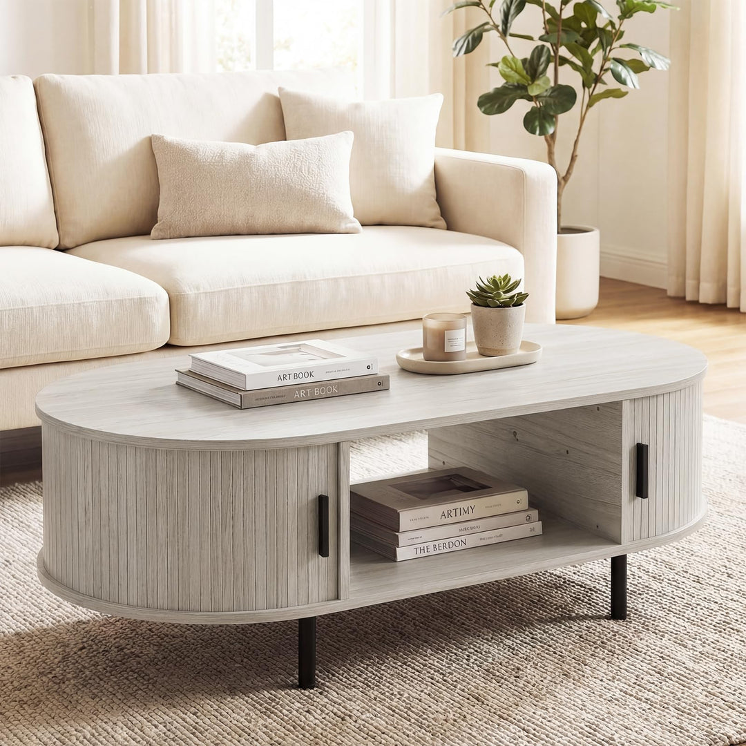 Giantex 47.5" Mid Century Modern Center Table with Sliding Tambour Doors