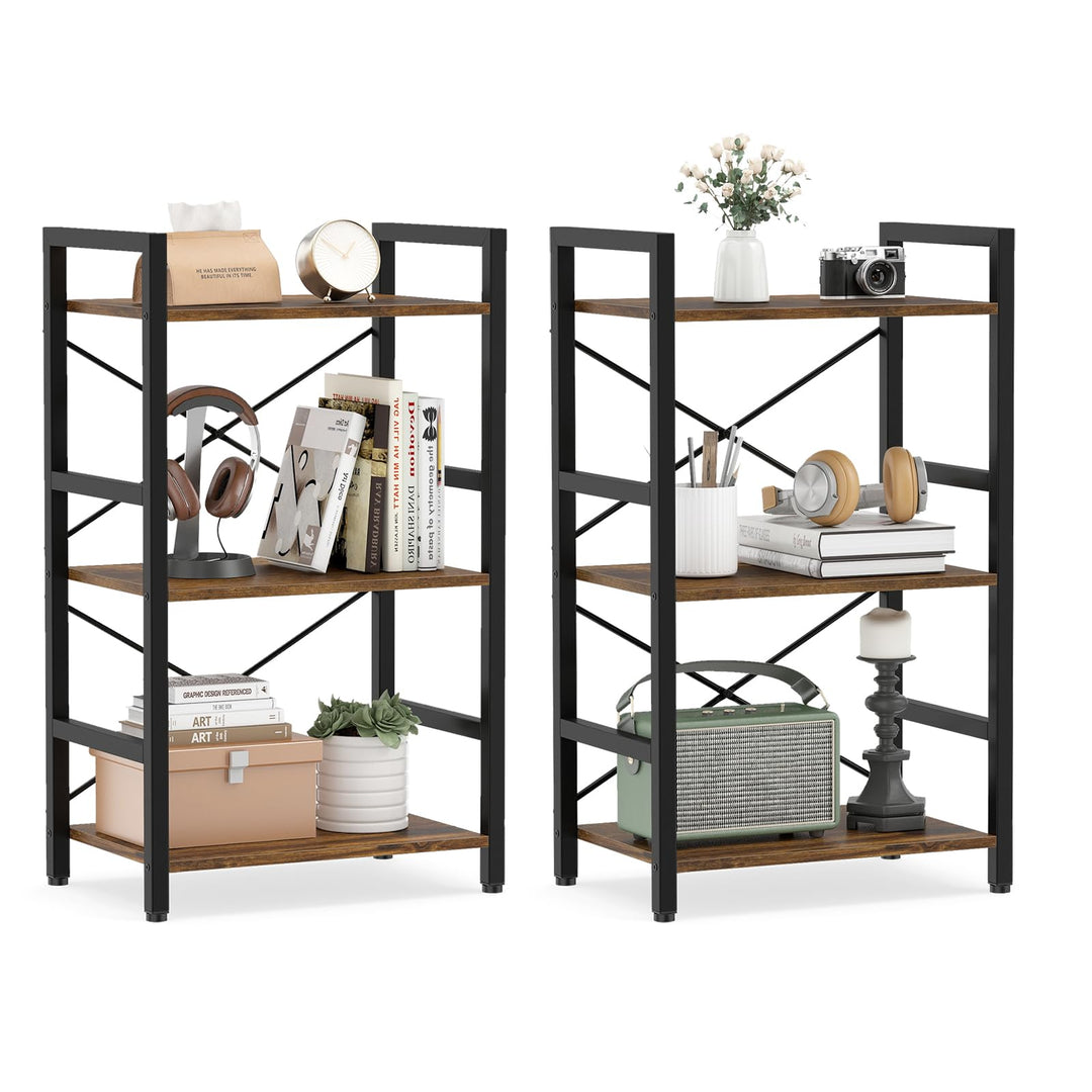 Giantex 3-Tier Bookshelf Narrow Freestanding Display Shelf with Metal Frame &amp; Wooden Storage Racks