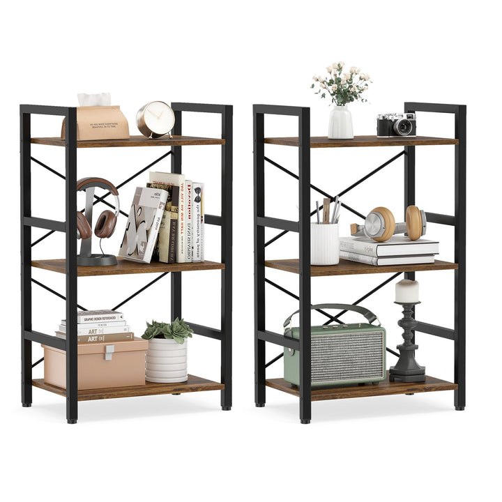 Giantex 3-Tier Bookshelf Narrow Freestanding Display Shelf with Metal Frame &amp; Wooden Storage Racks