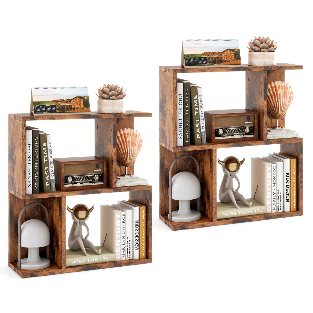 Giantex 3-Tier S-Shaped Bookshelf, Modern Geometric Bookcase, Freestanding Display Shelf for Small Space