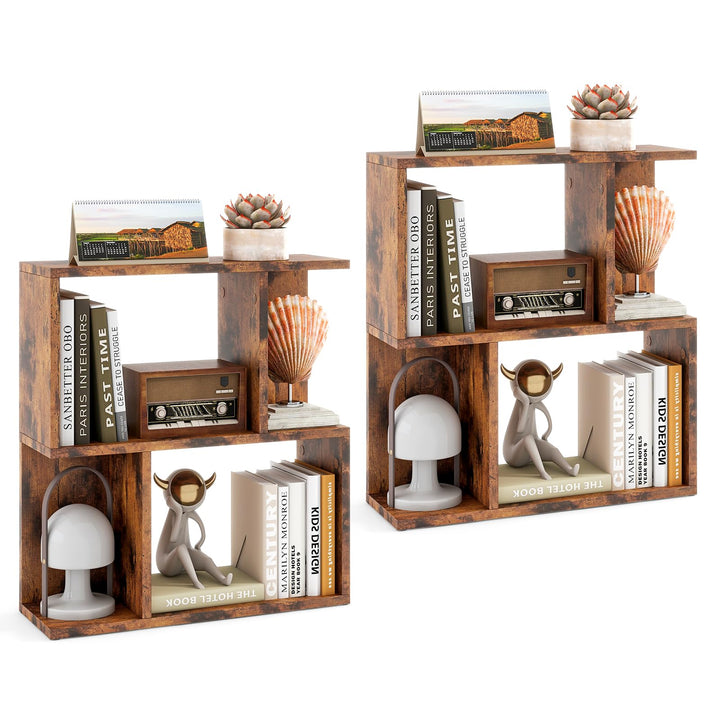 Giantex 3-Tier S-Shaped Bookshelf, Modern Geometric Bookcase, Freestanding Display Shelf for Small Space