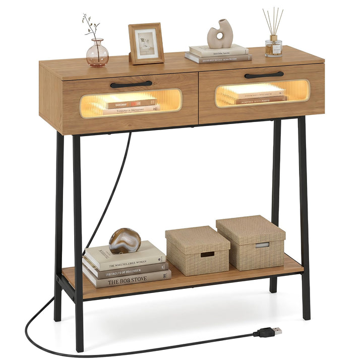 Giantex Console Table with LED Lights for Living Room Hallway Entrance