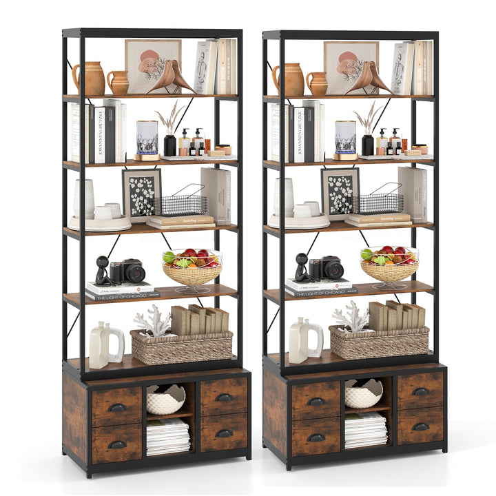 Giantex 8-Tier Bookshelf with Storage, 79" Freestanding Bookcase with 4 Fabric Drawers & Adjustable Shelf