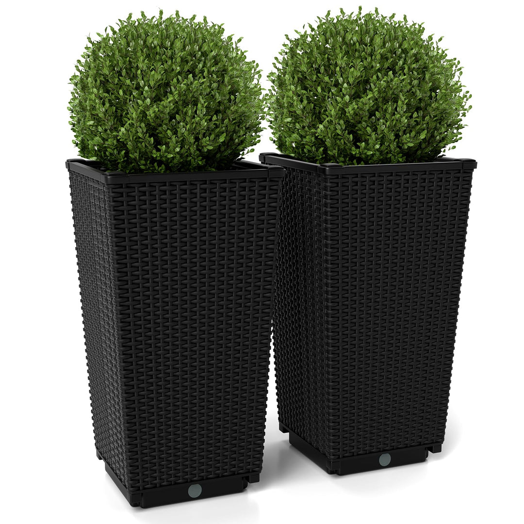 90cm plant pot Giantex Set of 2 Outdoor Wicker Flower Pot, 23 Inch Tall Planters with Drainage Hole, Self-Watering Tray Dark Brown
