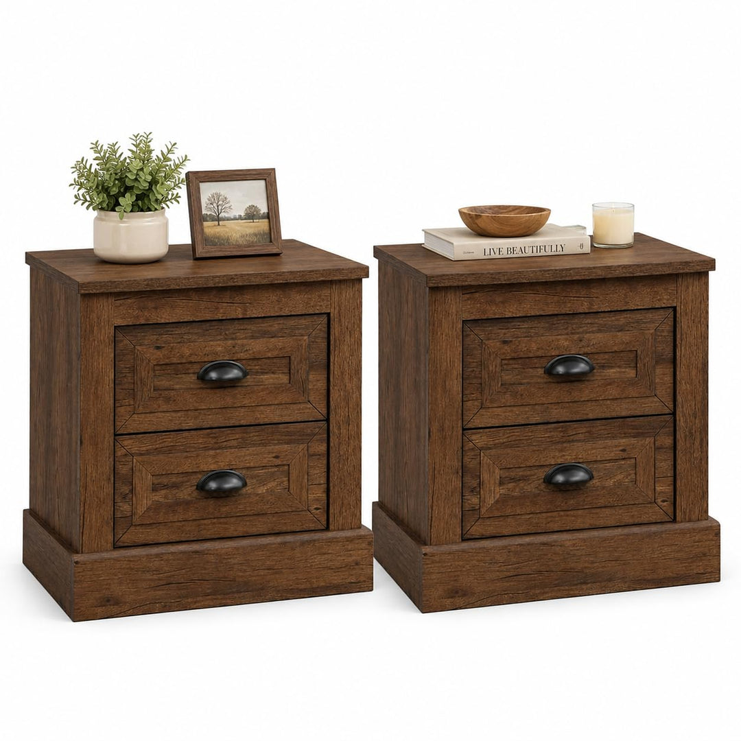 GIANTEX Farmhouse Nightstand With 2 Storage Drawers For Bedroom